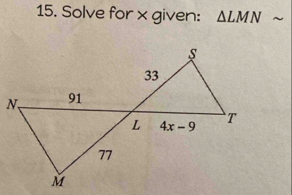 Solve for x given: △ LMNsim