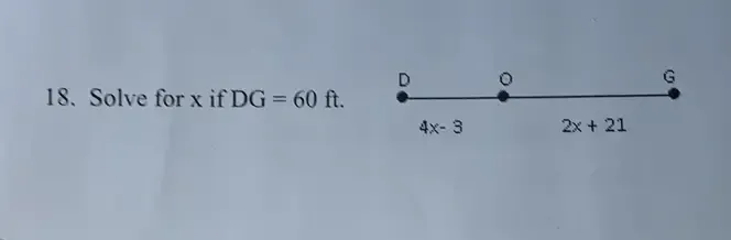 Solve for x if DG=60ft.