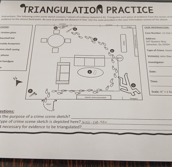 Solved: TRIANGULATION PRACTICE Instructions: The following crime scene ...
