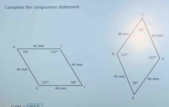 Complete the congruence statement.
overline OKinex0