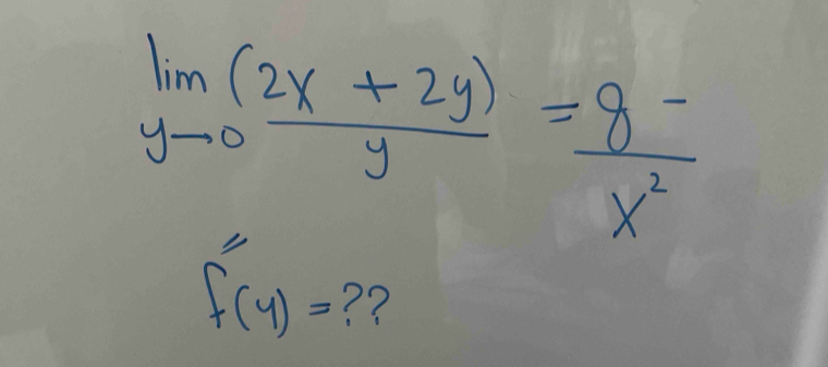 limlimits _yto 0 ((2x+2y))/y = (8-)/x^2 
f(y)= ? ?