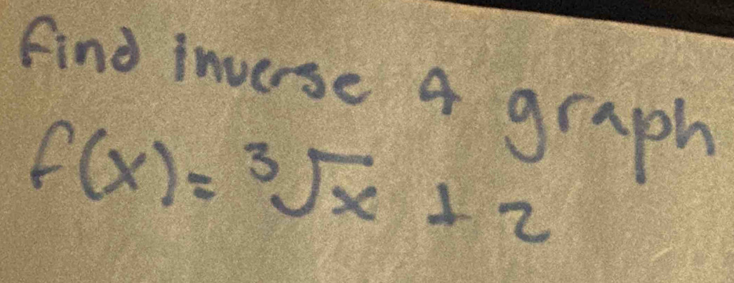 find inverse 4 graph
f(x)=sqrt[3](x)+2