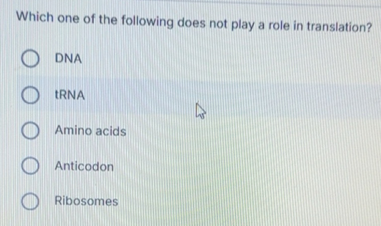 Solved: Which one of the following does not play a role in translation ...