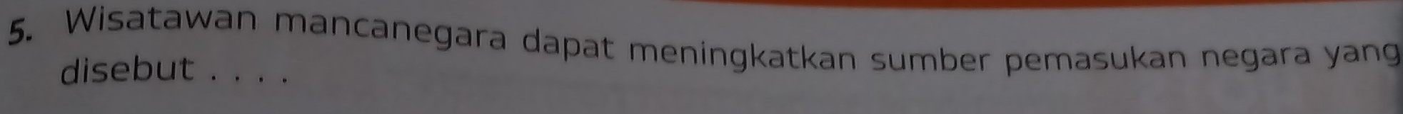 Wisatawan mancanegara dapat meningkatkan sumber pemasukan negara yang 
disebut . . . .