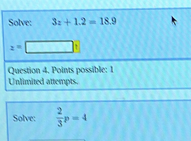 Solve:  2/3 p=4