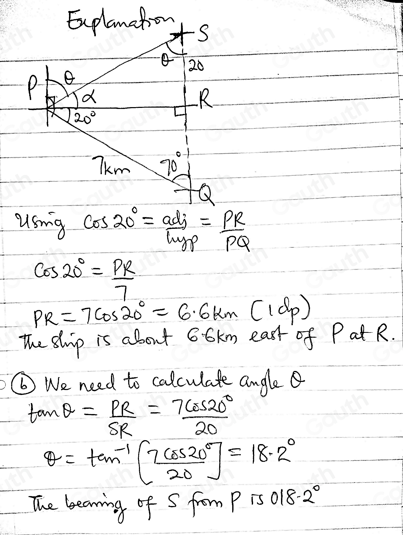 Solved: EXAMPLES 1. A ship travels 7km from Port on a bearing of 110 ...