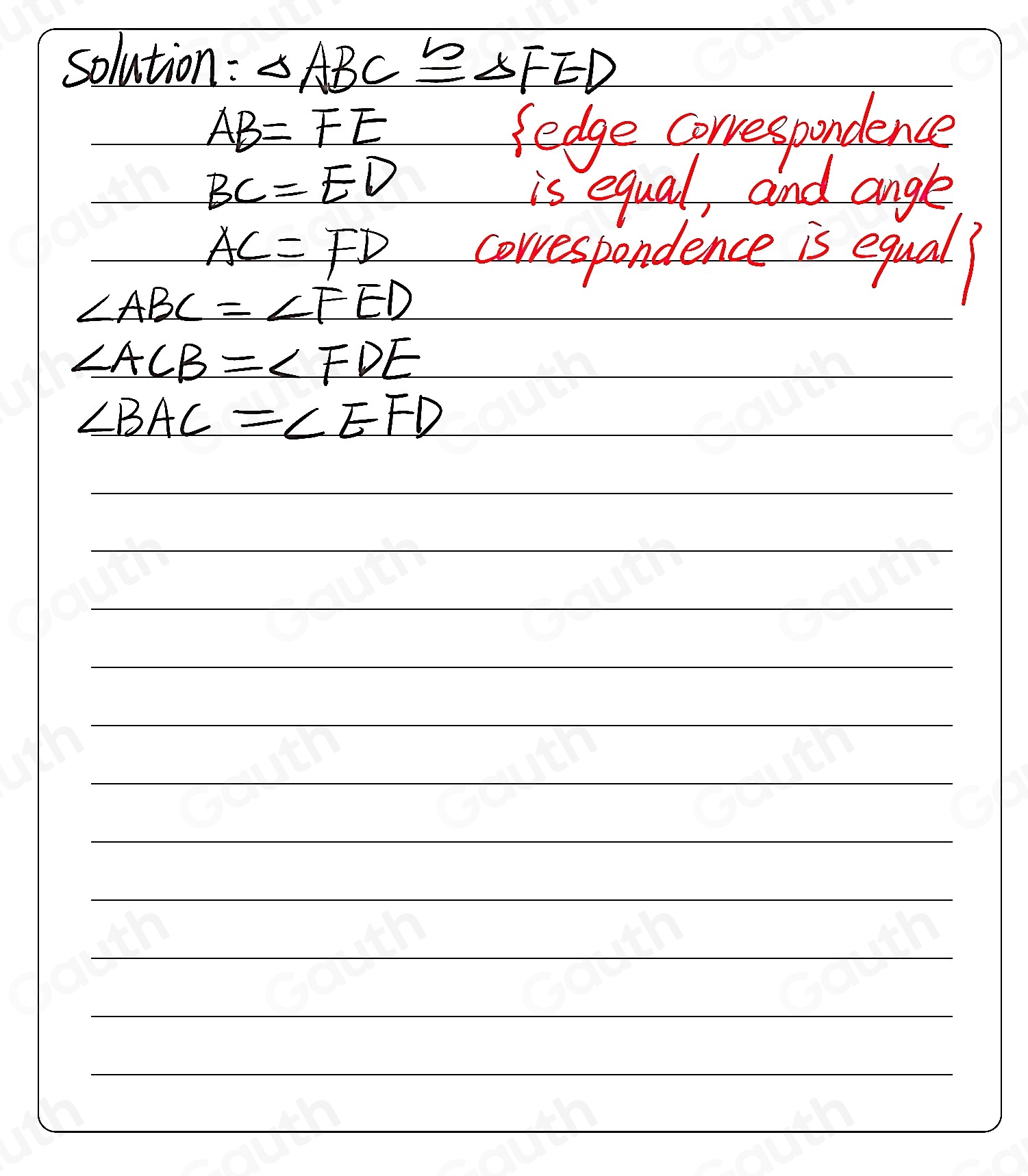 Solved: ABC≌ FED Use the diagrams to identify corresponding parts. Side ...