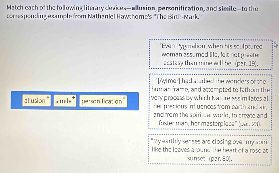 Solved: Match each of the following literary devices—allusion ...