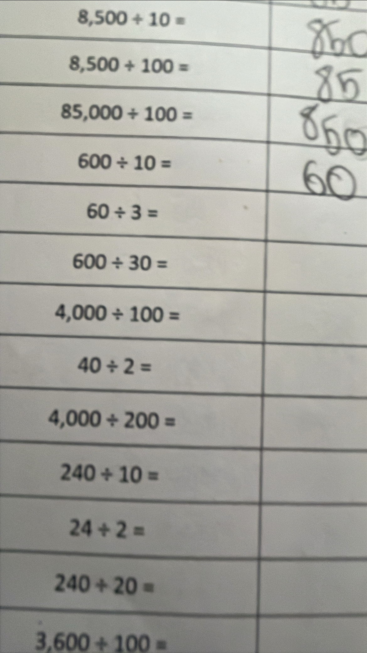 8,500/ 10=
3,600/ 100=