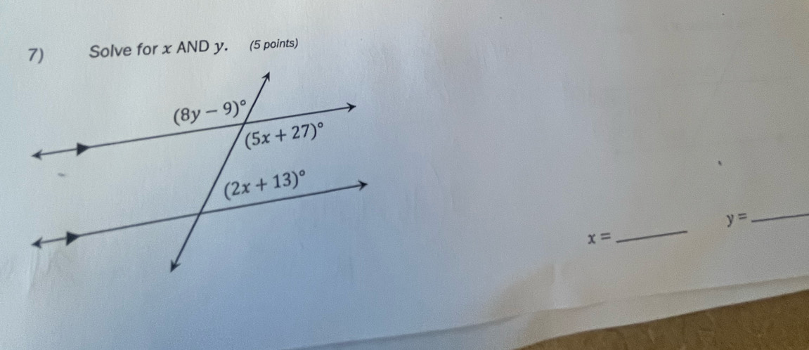 Solve for x AND y. (5 points)
y=
_
x=
_