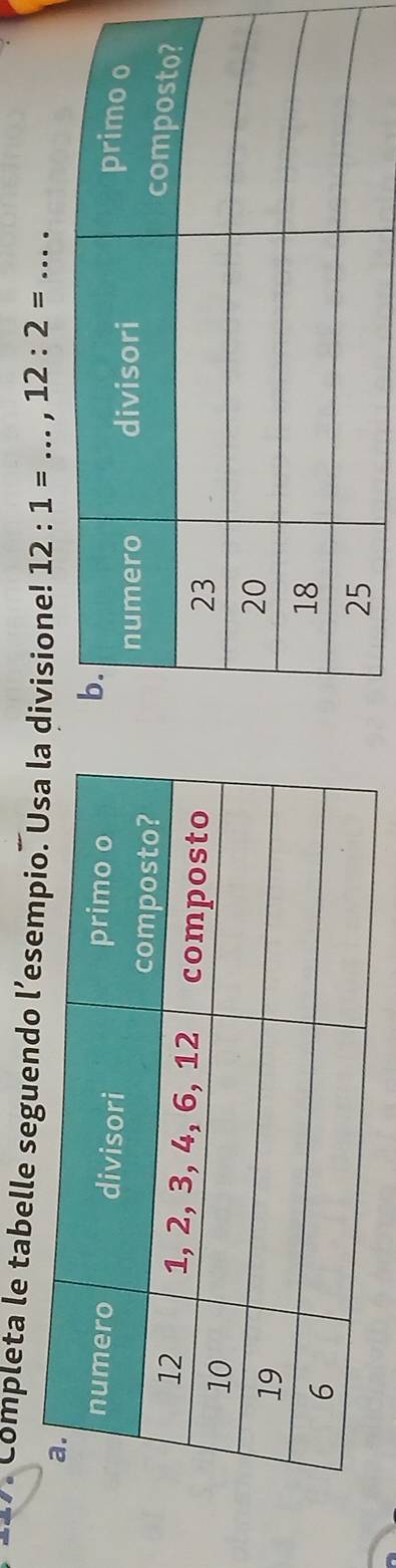 Completa le tabelle seguendo l’esemdivisione! 12:1= _ 12:2= _