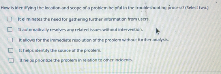 Solved: How is identifying the location and scope of a problem helpful ...