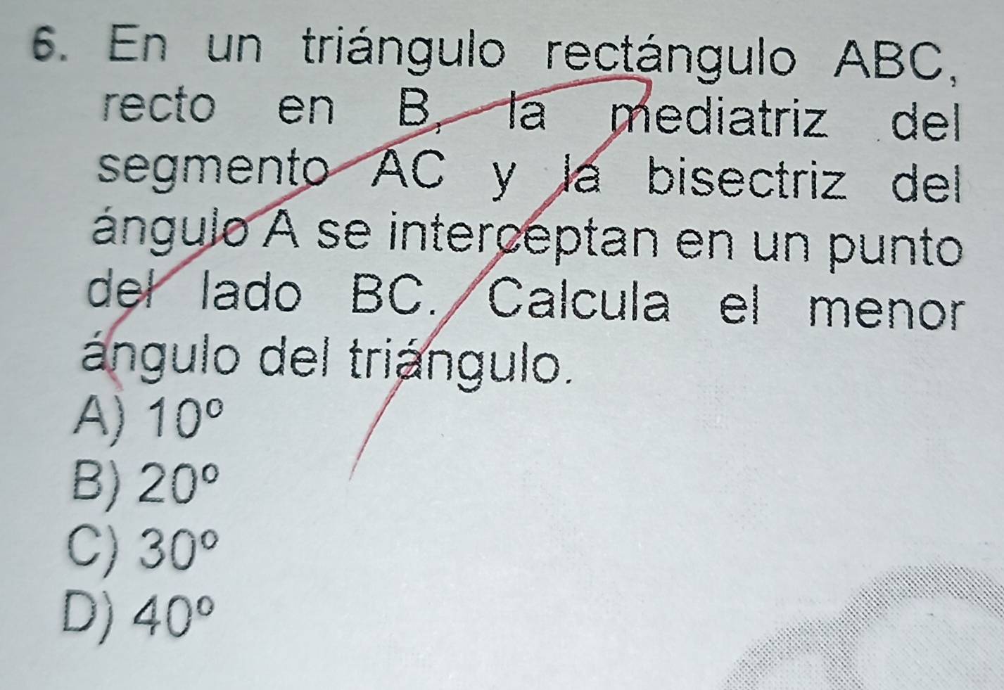 Resuelto:En un triángulo rectángulo ABC, recto en B. la mediatriz del ...