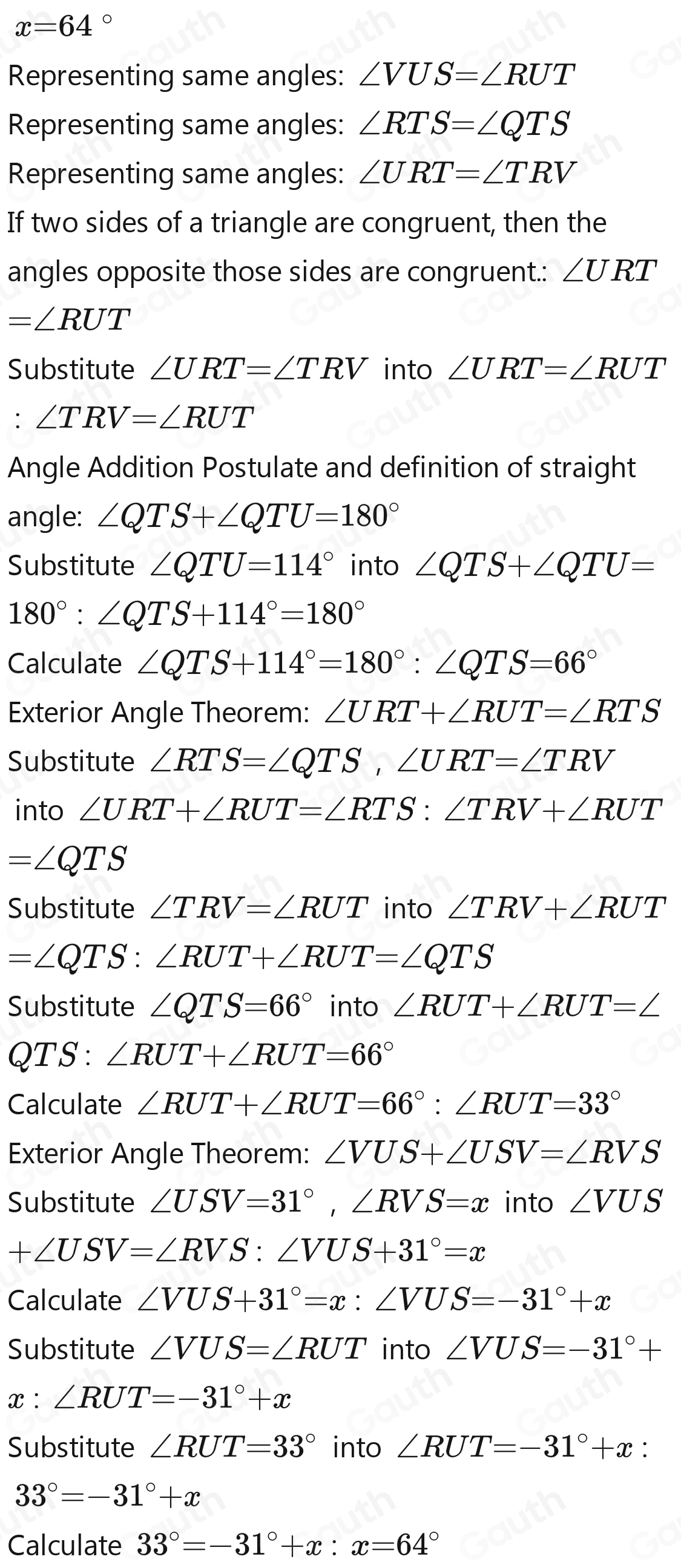 Solved: In the figure above, RT=TU. What is the value of x? [Math]