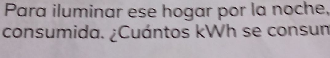 Para iluminar ese hogar por la noche, 
consumida. ¿Cuántos kWh se consum