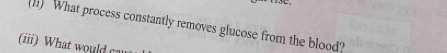 (1) What process constantly removes glucose from the blood? 
(iii) What would ca