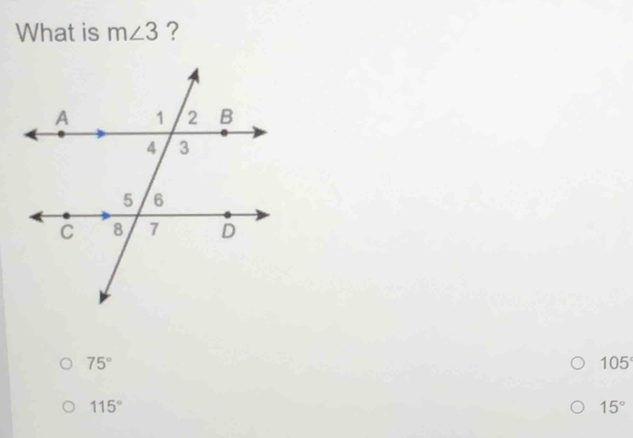 What is m∠ 3 ?
75°
105°
115°
15°