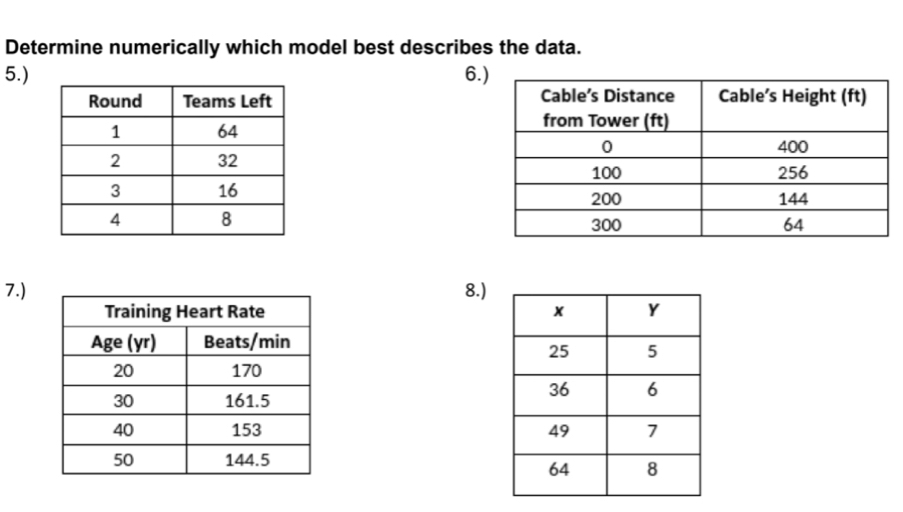 Determine numerically which model best describes the data. 
5.)6. 


7.)8.)