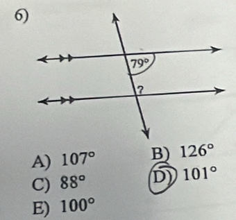 A) 107° B) 126°
C) 88° D 101°
E) 100°