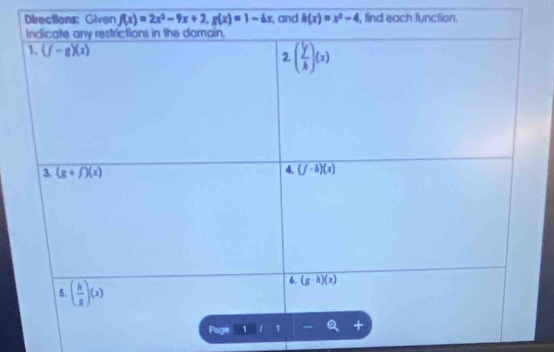 and h(x)=x^2-4 find each function.