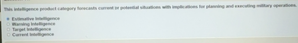Solved: This intelligence product category forecasts current pr