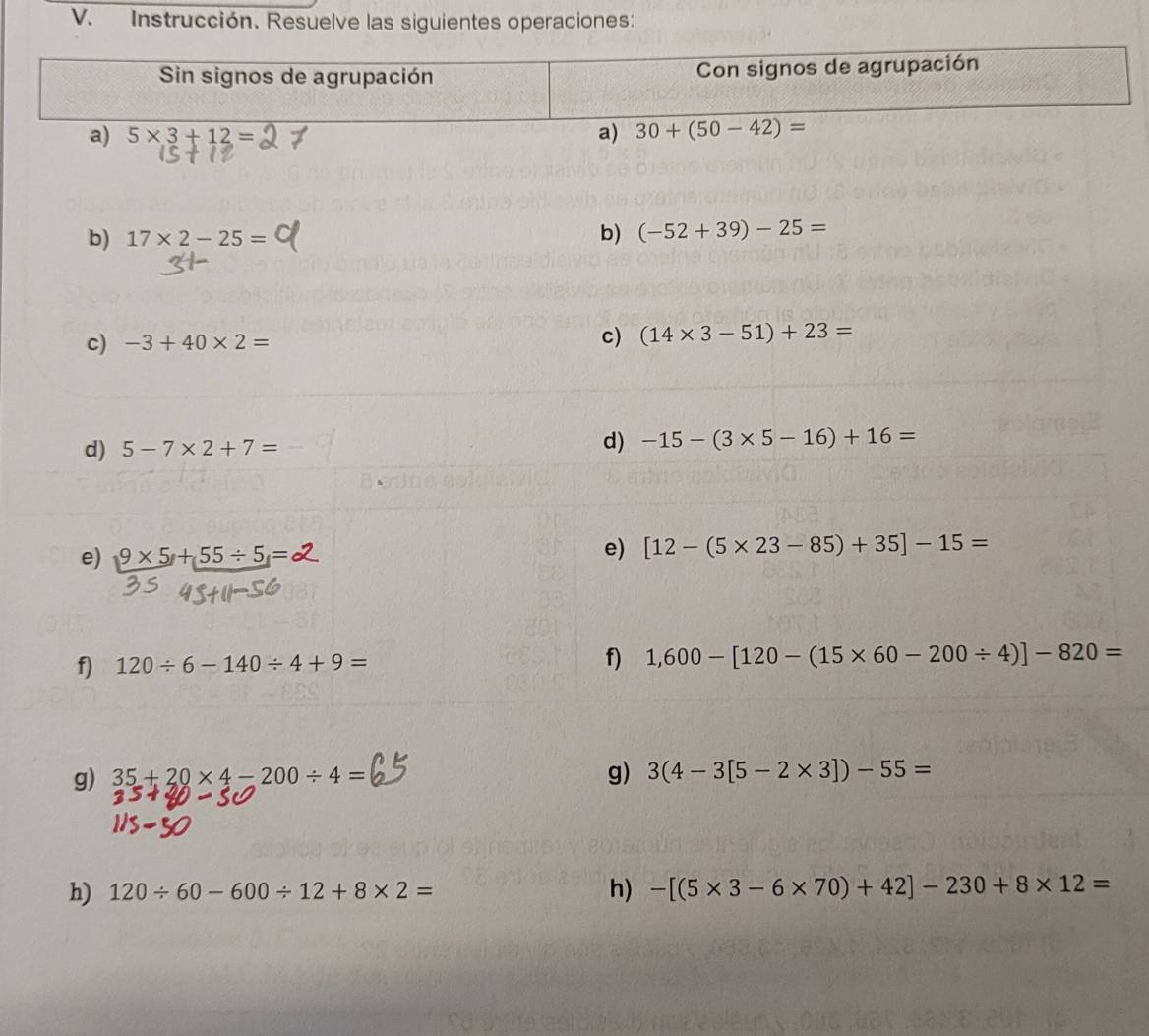 Instrucción. Resuelve las siguientes operaciones: