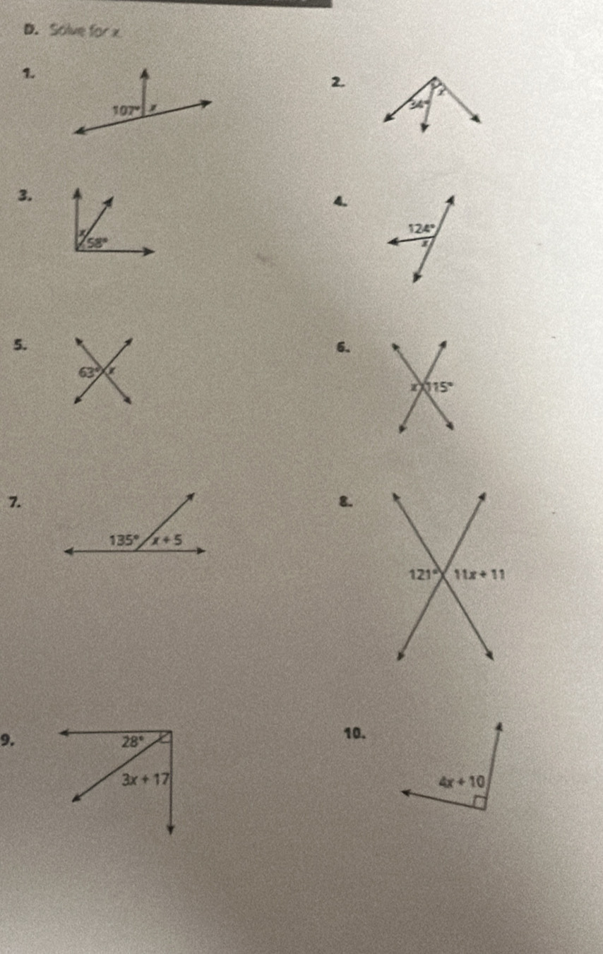 Solve for x
1.
2.
3.
4.
x
58°
5.
6.
7.
8.
9.10.