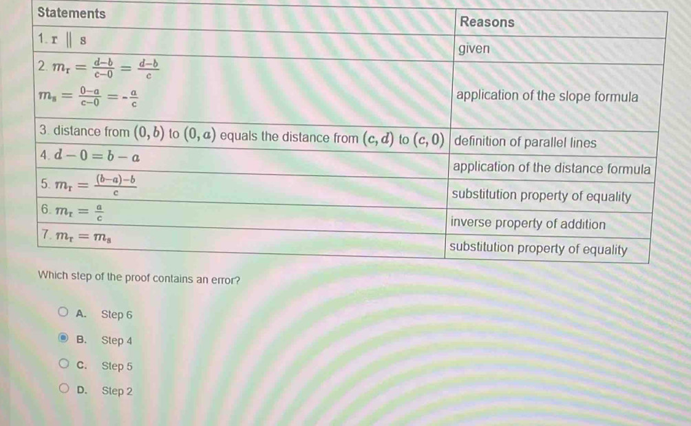 Statements
A. Step 6
B. Step 4
C. Step 5
D. Step 2