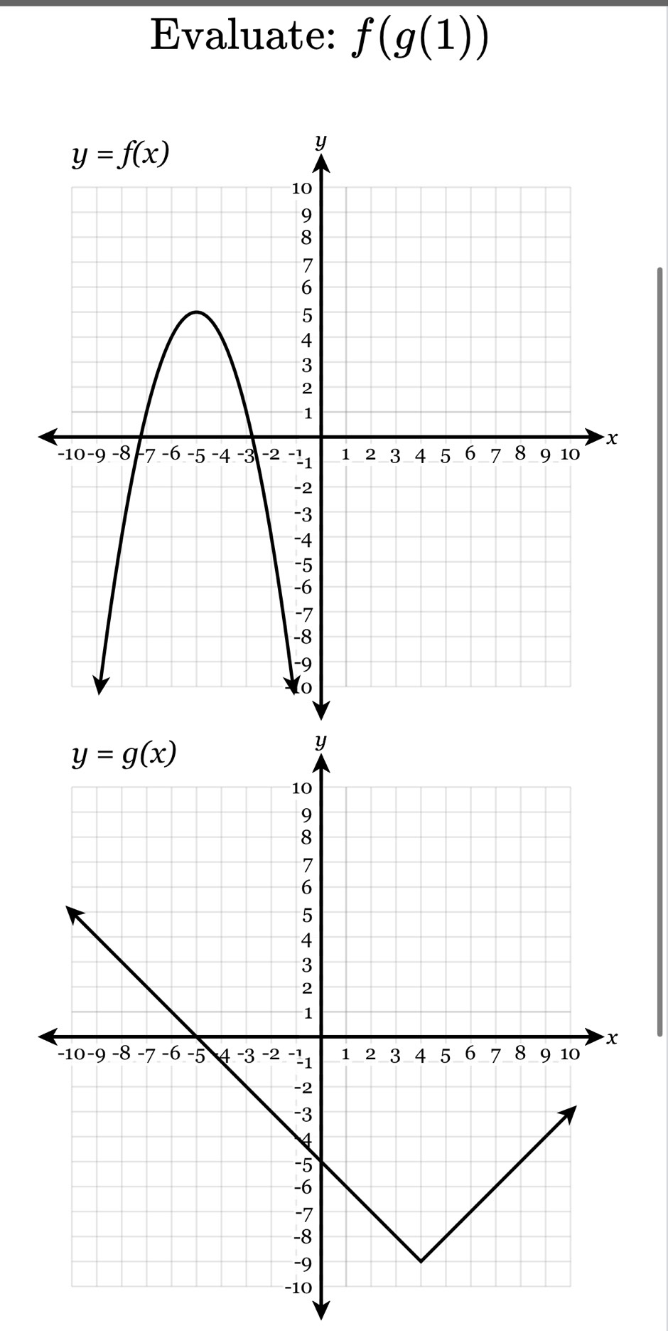 Evaluate: f(g(1))