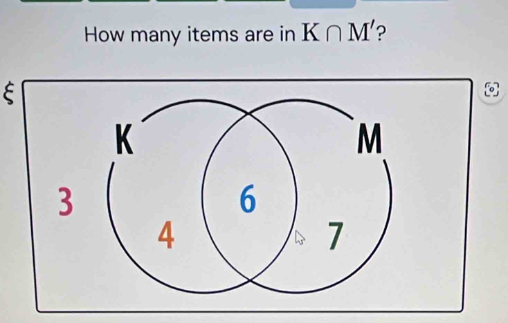 How many items are in K∩ M' ? 
E