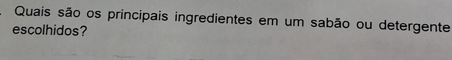 Quais são os principais ingredientes em um sabão ou detergente 
escolhidos?