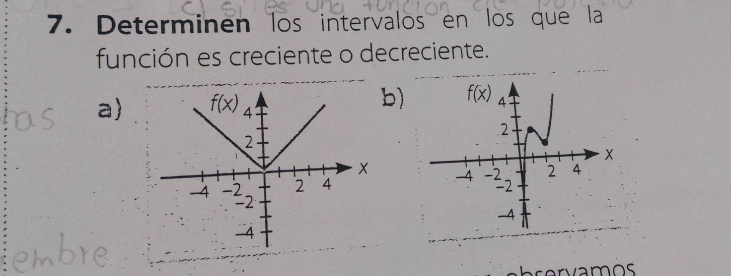 Determinen los intervalos en los que la
función es creciente o decreciente.
a)
b)
 
servamos