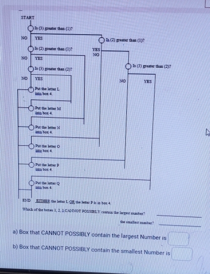 the smallest number?
_
a) Box that CANNOT POSSIBLY contain the largest Number is d=□^(□ )
b) Box that CANNOT POSSIBLY contain the smallest Number is
