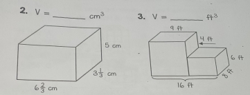 V= _  cm^3 3. V= _ 3