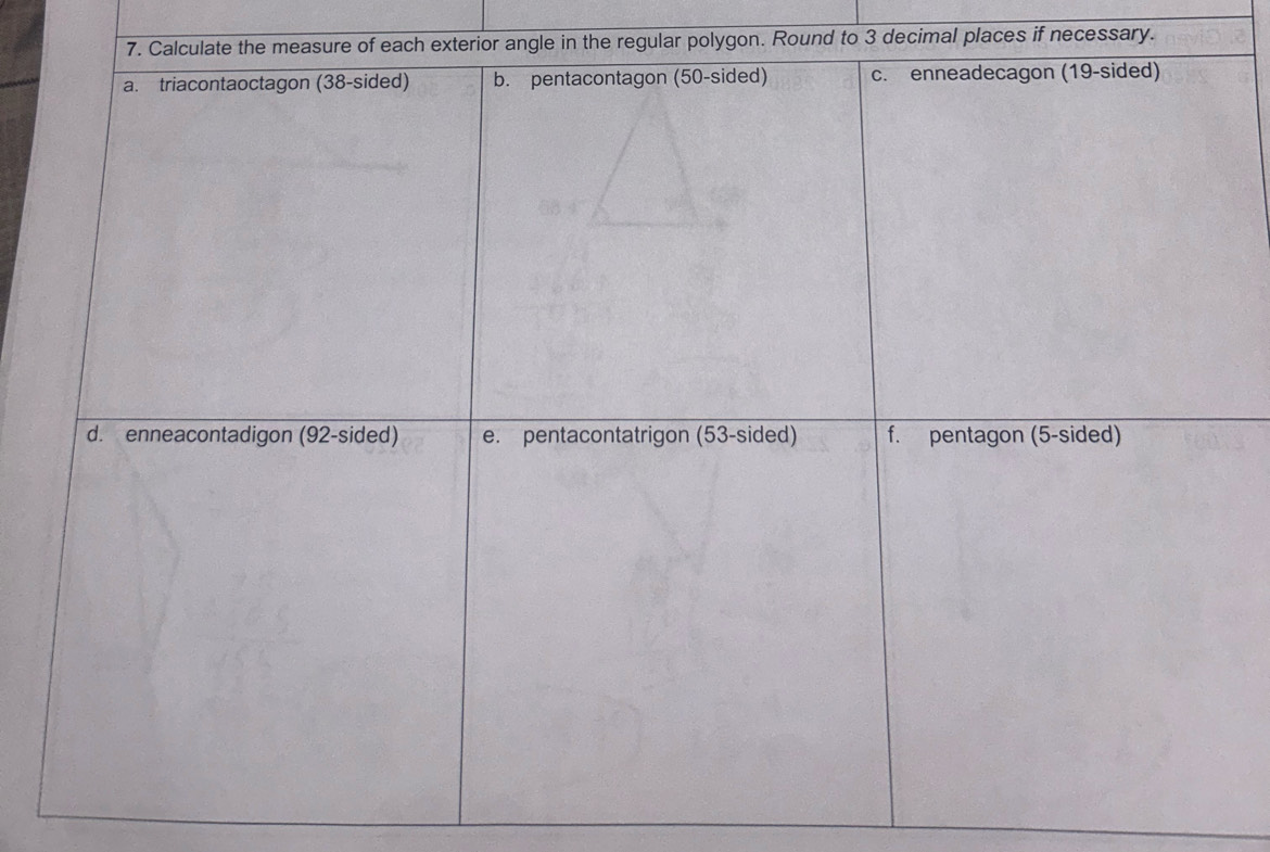 ngle in the regular polygon. Round to 3 decimal places if necessary.