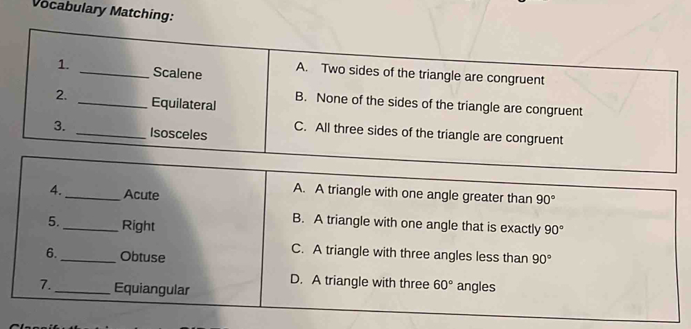 Vocabulary Matching