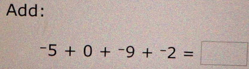 Add:
-5+0+-9+^-2=□