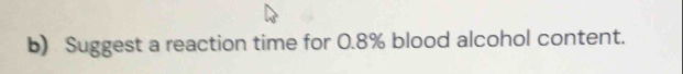 Suggest a reaction time for 0.8% blood alcohol content.