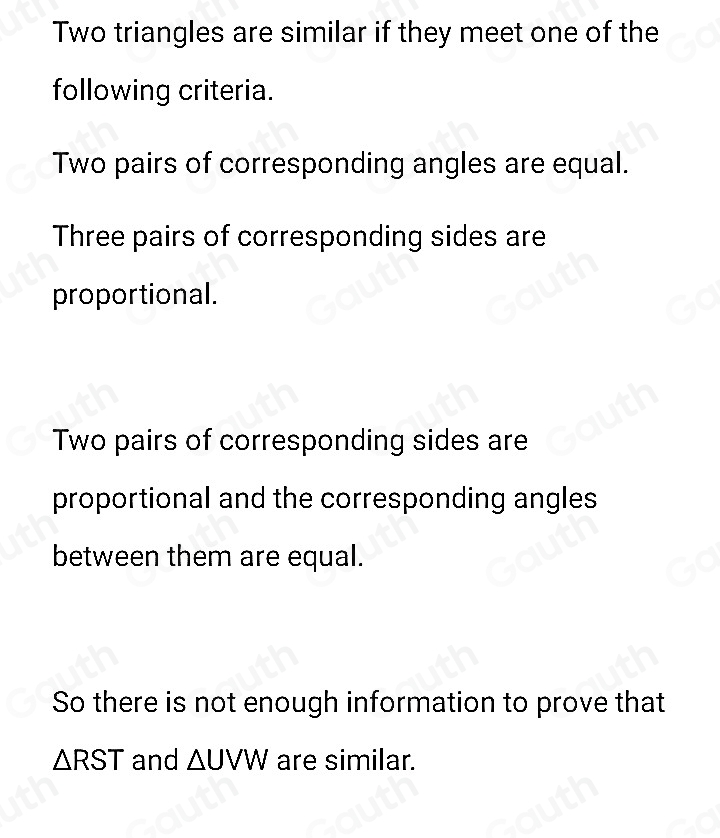 Solved: RST and UVW are shown below. Which statement is true? RST is ...