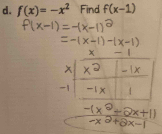 f(x)=-x^2 Find f(x-1)