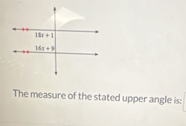 The measure of the stated upper angle is: