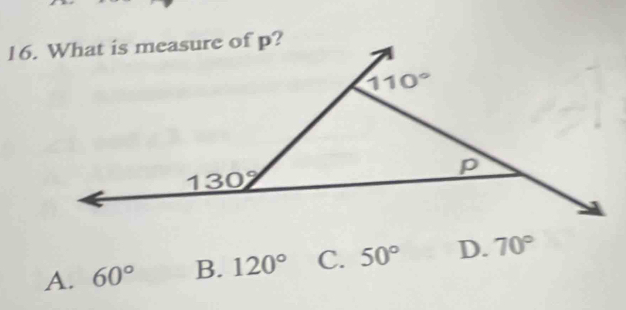 A. 60° B. 120° C. 50° D.70°