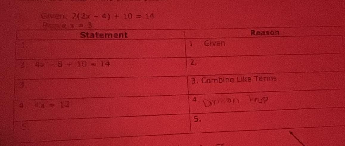 Given. 2(2x-4)+10=14