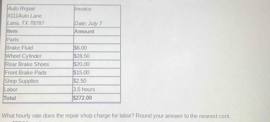 What hourly rate does the repair shop charge for labor? Round your answer to the nearest cent.