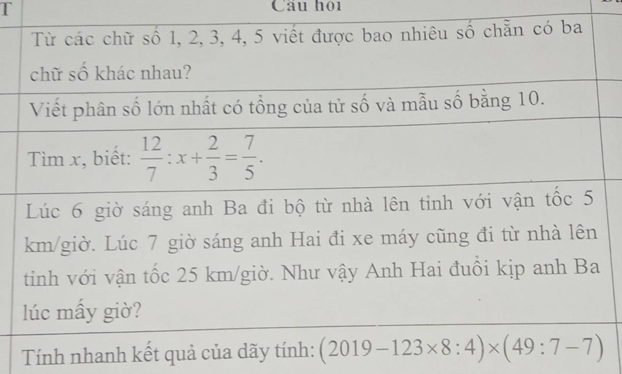 Câu hội
Tính nhanh