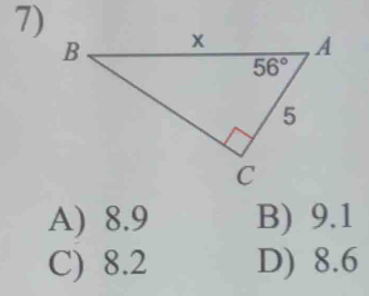 A) 8.9 B) 9.1
C) 8.2 D) 8.6