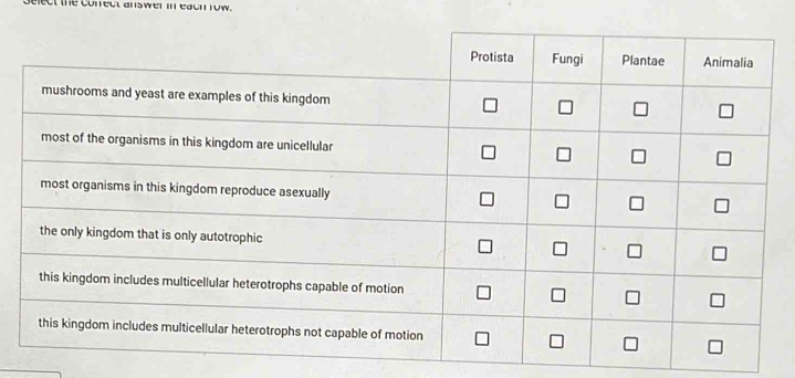 elect the correct answer in each row.