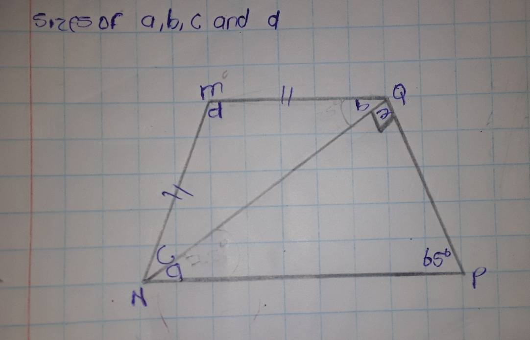 sizes of a, b, C and d