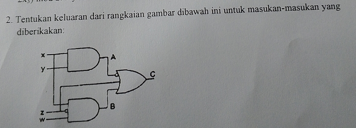 Tentukan keluaran dari rangkaian gambar dibawah ini untuk masukan-masukan yang 
diberikakan: