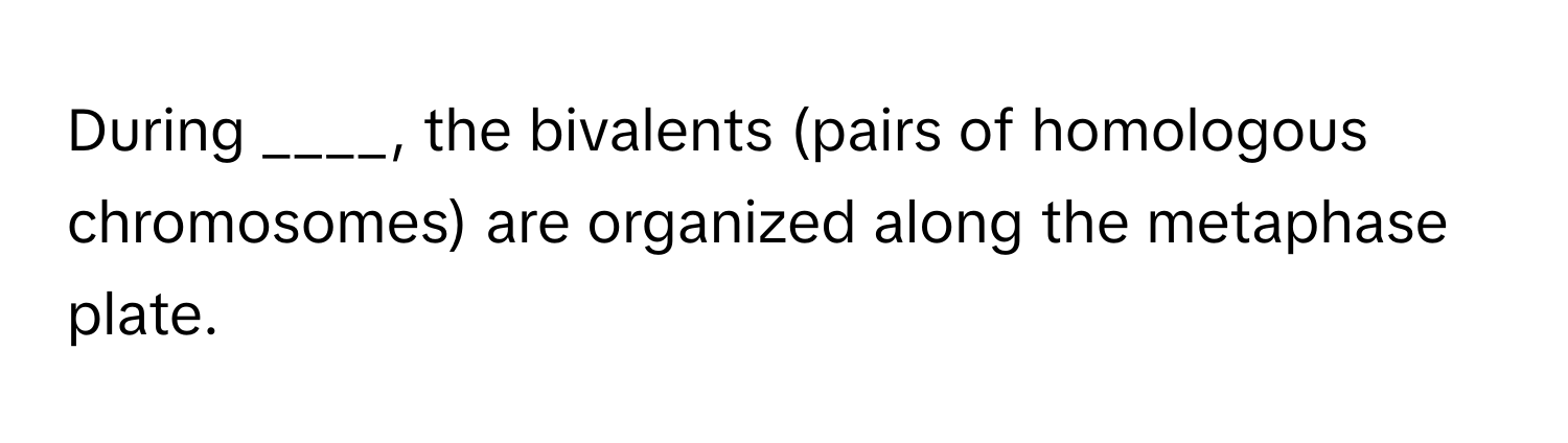 During ____, the bivalents (pairs of homologous chromosomes) are organized along the metaphase plate.